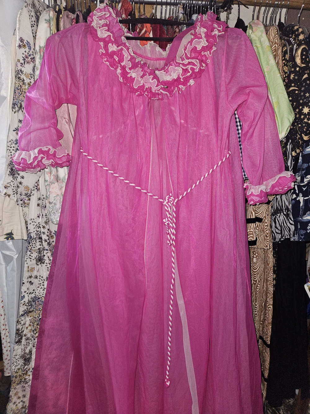Vintage Intime California Two Toned Ruffle trim Nightgown Set